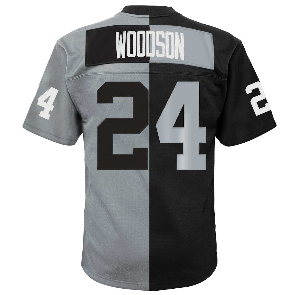 LV.Raiders #24 Charles Woodson  Black/Silver 1988 Split Legacy Replica Jersey