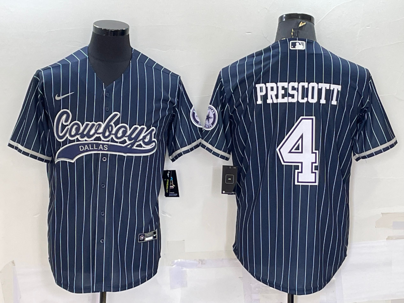 Men's Dallas Cowboys Dak Prescott Navy Game Jersey Joint Edition