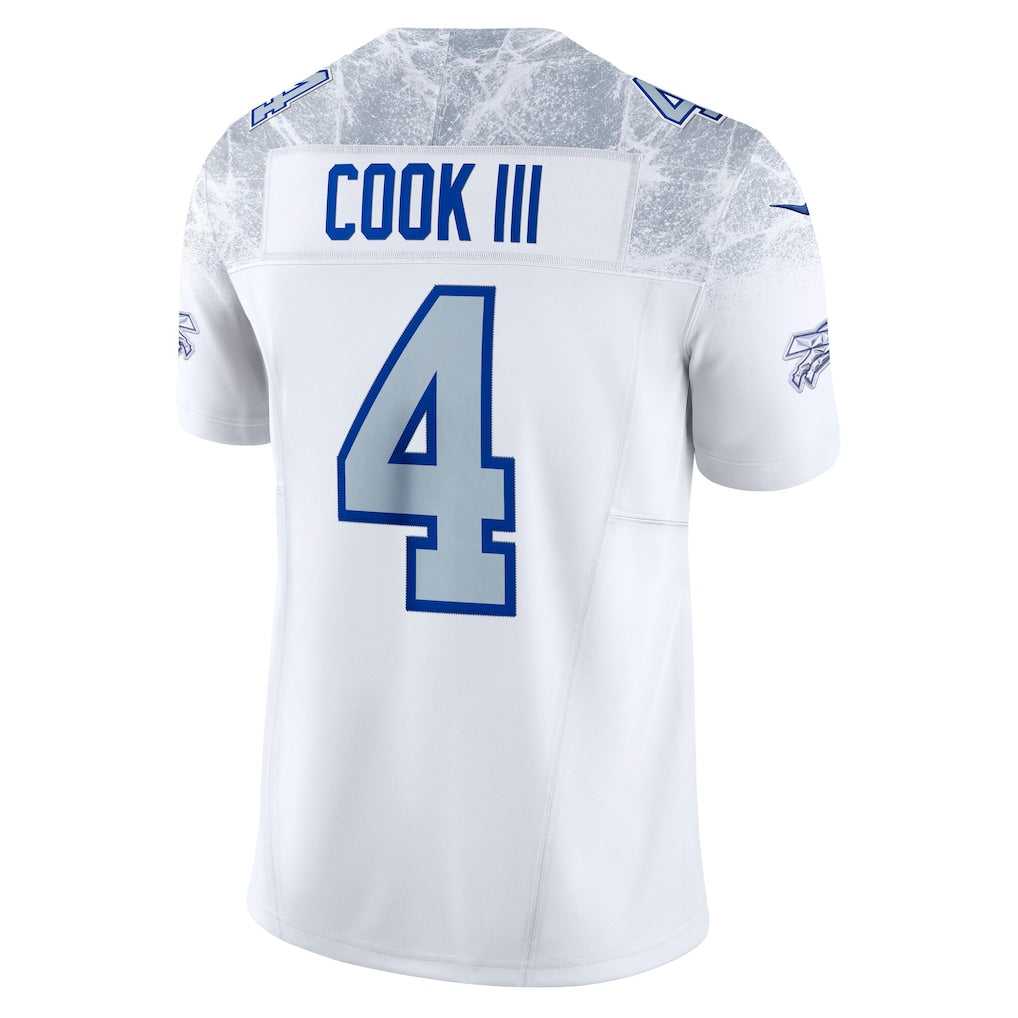 B.Bills #4 James Cook III White 2025 Rivalries Collection Limited Jersey