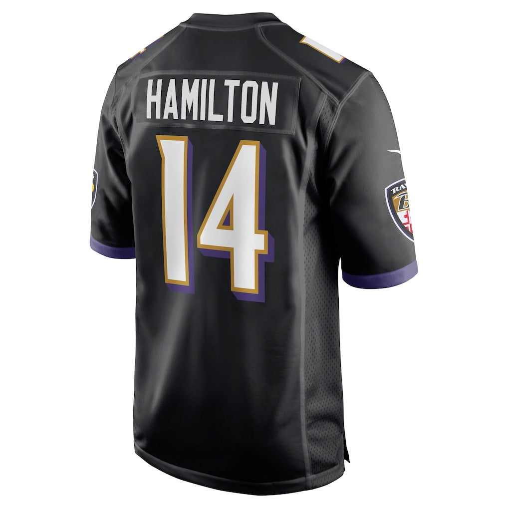 B.Ravens #14 Kyle Hamilton Black Player Game Jersey