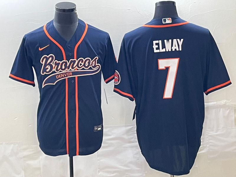 Men's Denver Broncos John Elway Navy Game Jersey Joint Edition
