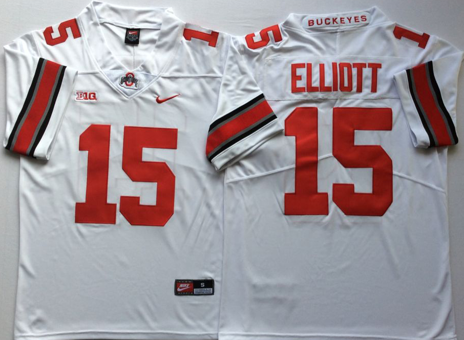 Men's Ohio State Buckeyes Ezekiel Elliott White Player Game Jersey