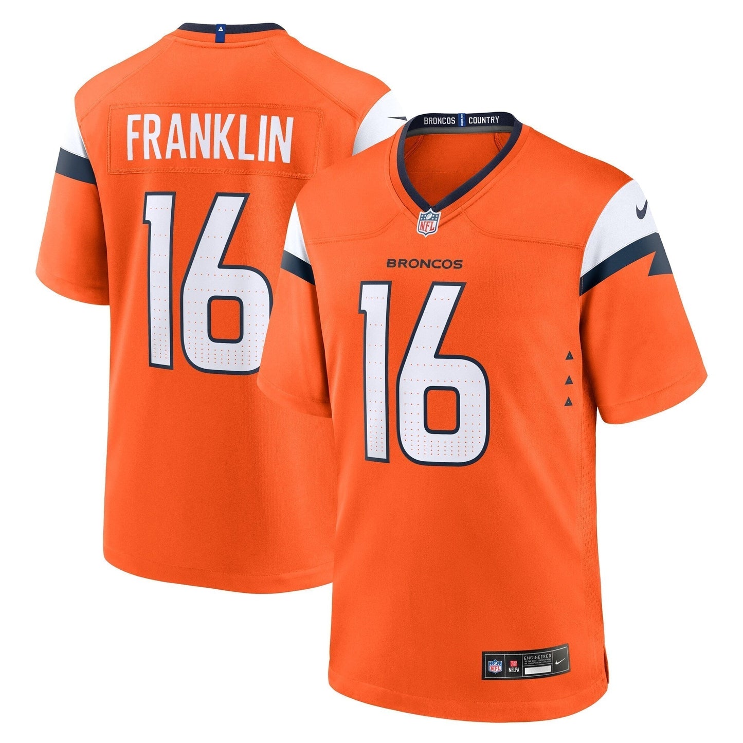 Troy Franklin Denver Broncos  Team Game Jersey -  Orange
