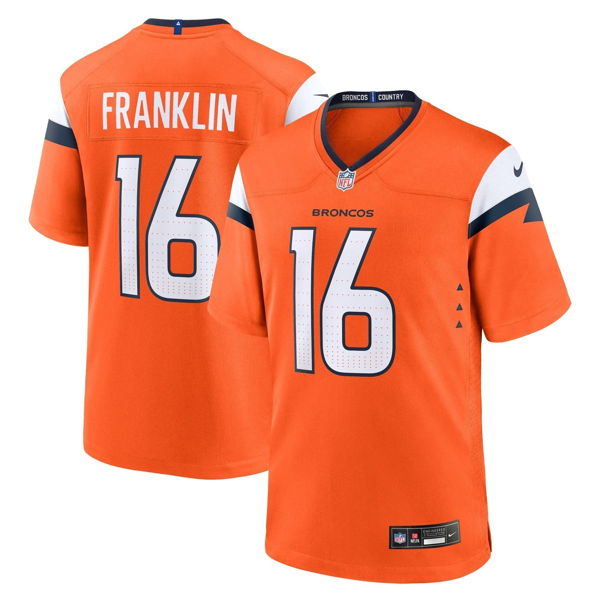 Troy Franklin Denver Broncos  Team Game Jersey -  Orange