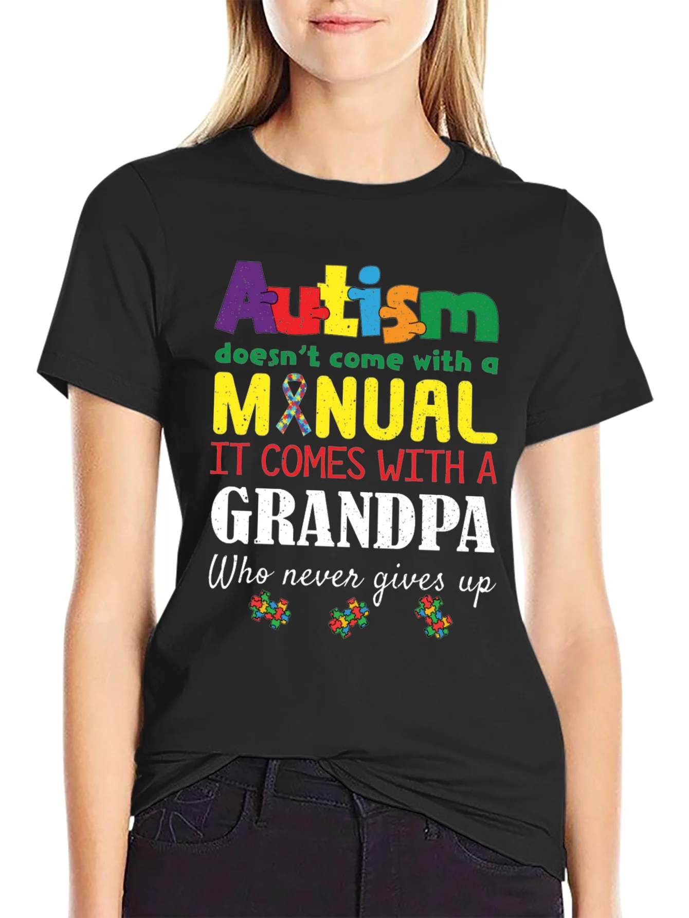 Autism Grandpa T-Shirt - Never Gives Up