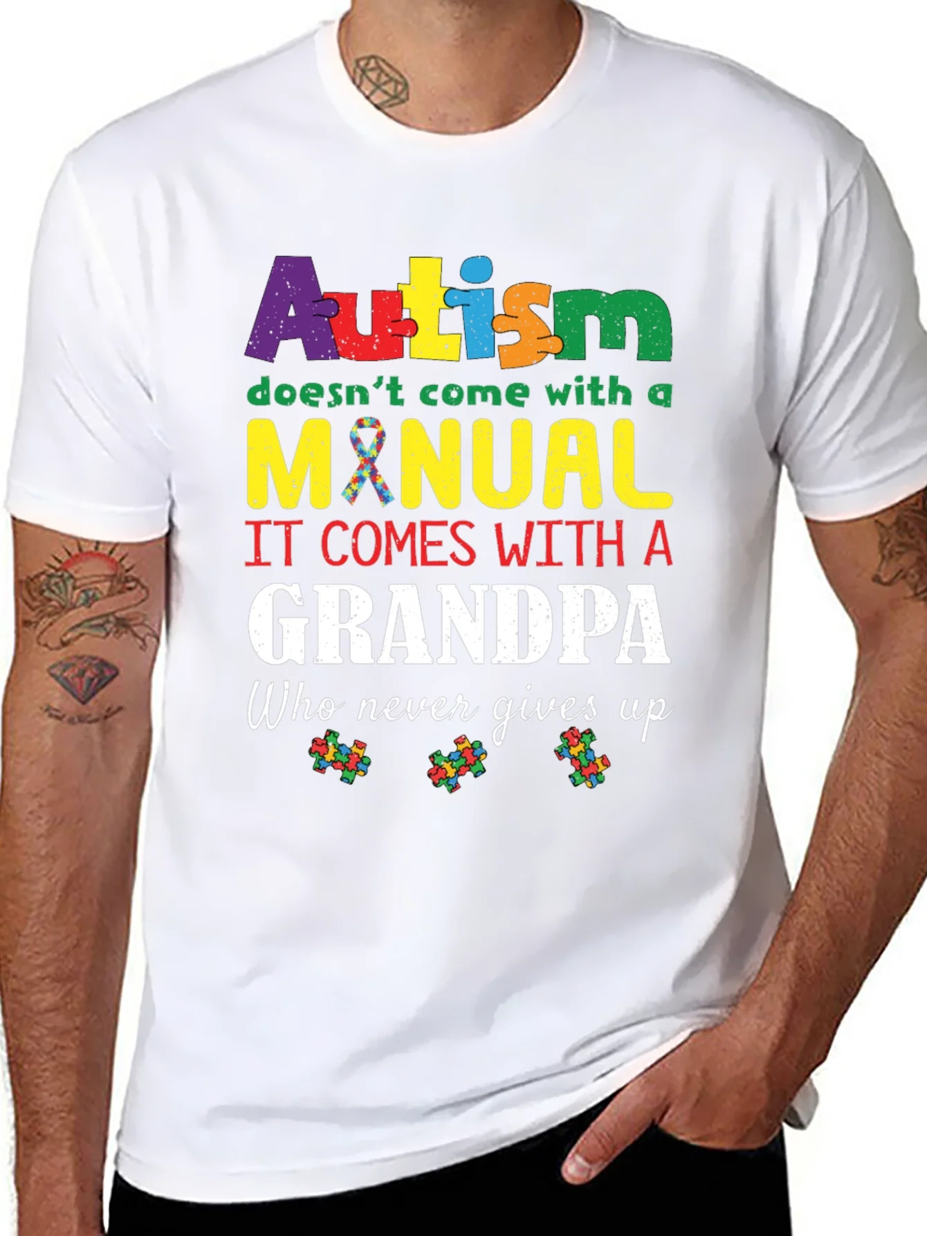 Autism Grandpa T-Shirt - Never Gives Up