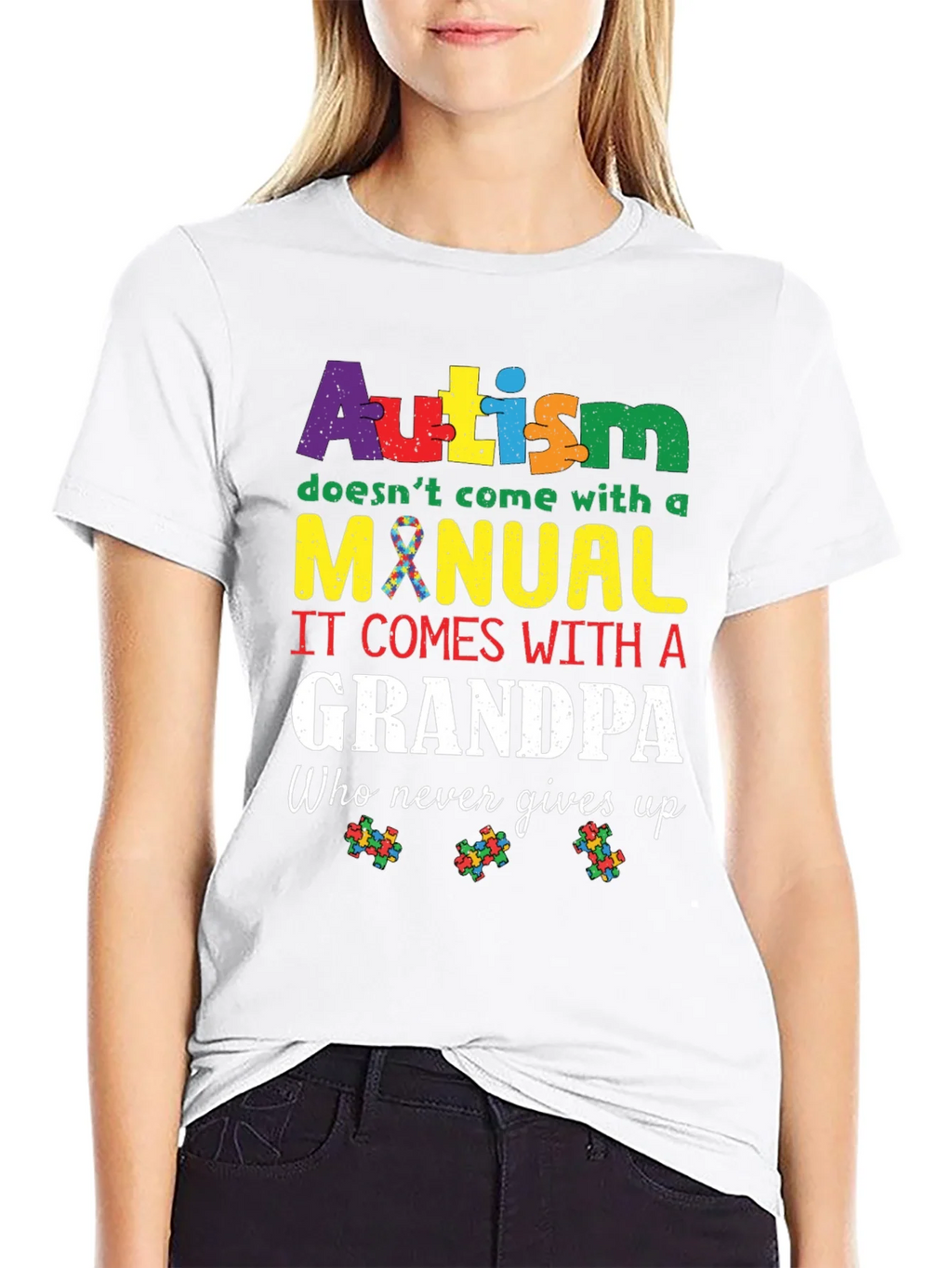 Autism Grandpa T-Shirt - Never Gives Up