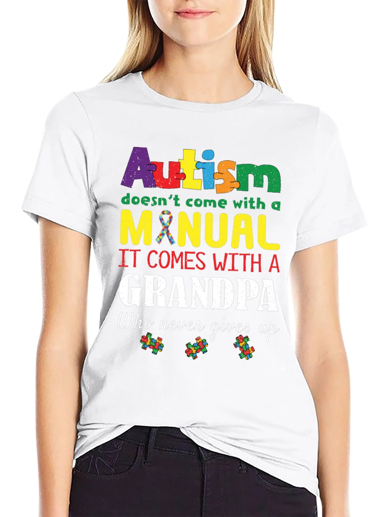 Autism Grandpa T-Shirt - Never Gives Up