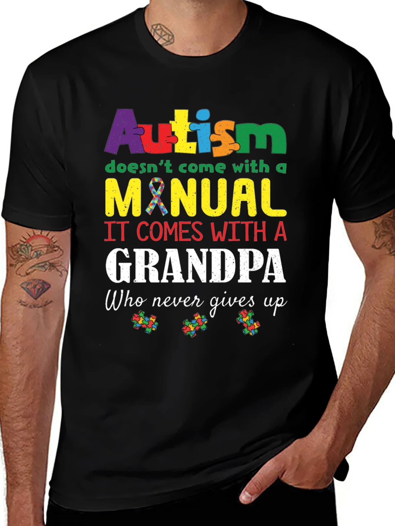 Autism Grandpa T-Shirt - Never Gives Up