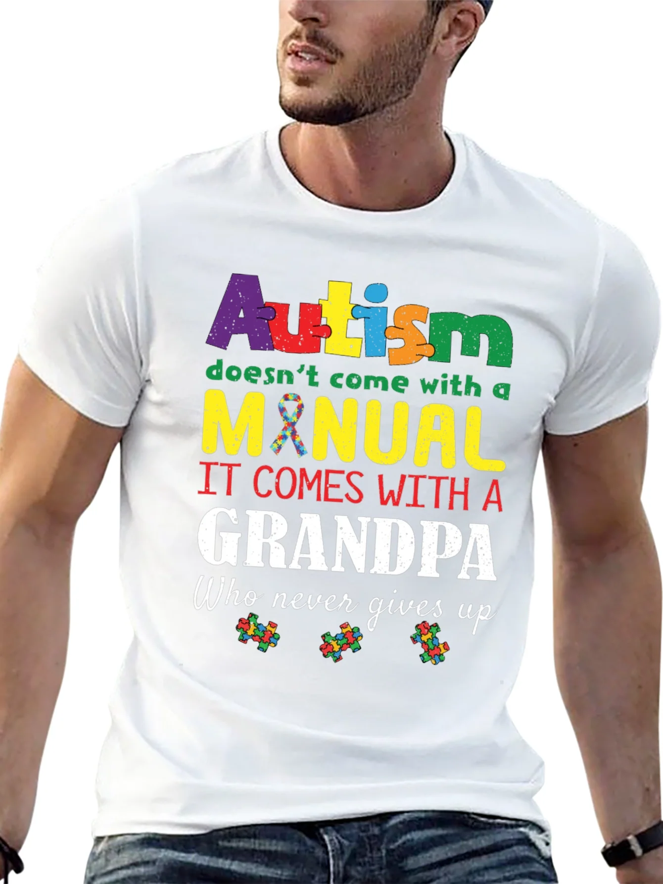 Autism Grandpa T-Shirt - Never Gives Up