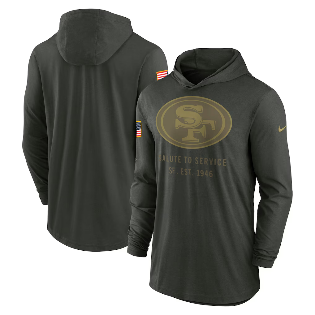 Men's San Francisco 49ers  Forest Green 2025 Salute to Service Sideline Dri-FIT Lightweight Hooded Pullover