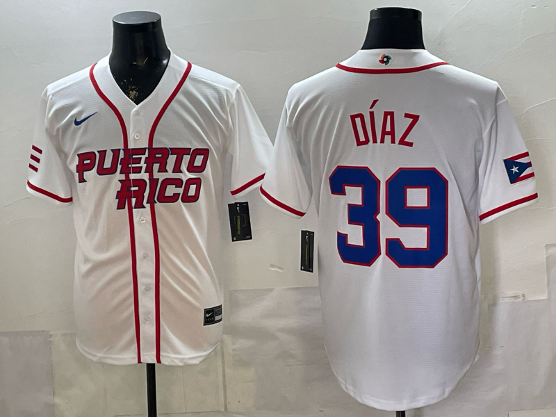 Men's Puerto Rico Baseball Edwin Diaz #39 White 2026 World Baseball Classic Stadium Jersey
