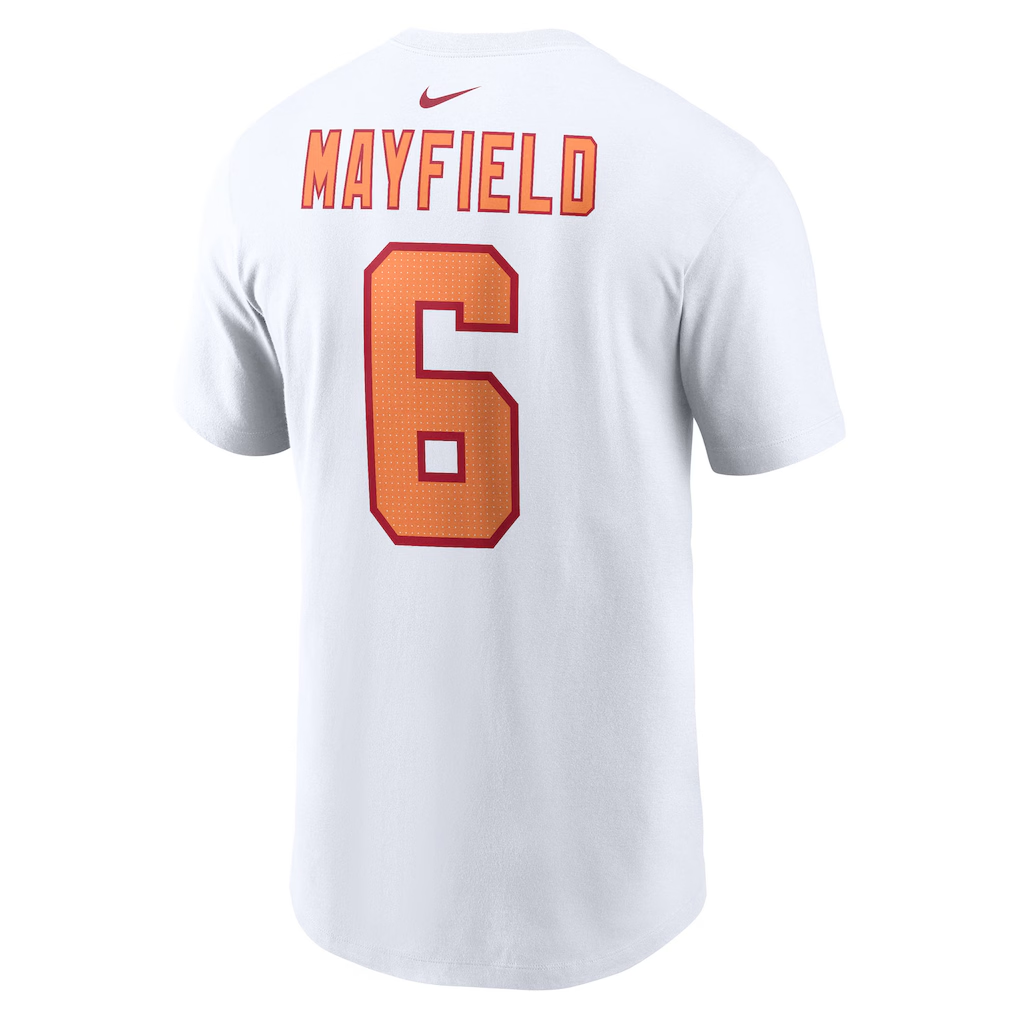 Men's '76 Tampa Bay Buccaneers Baker Mayfield  White 50th Season Name & Number T-Shirt