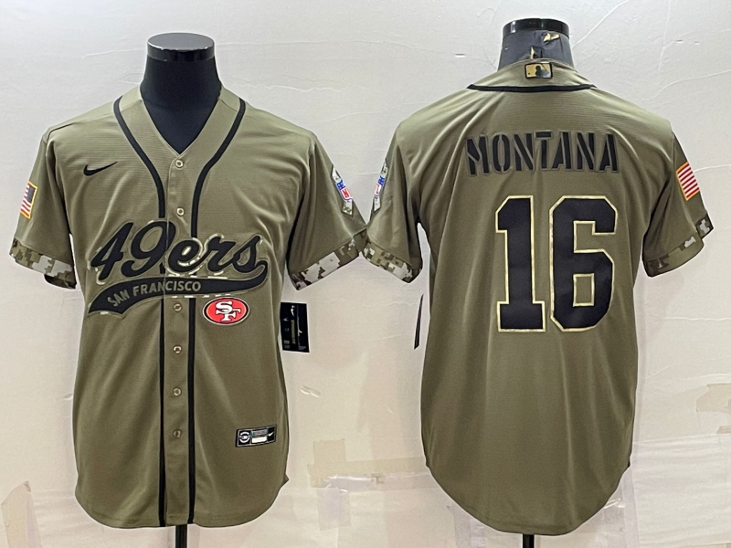 Men's San Francisco 49ers Joe Montana Olive 2022 Salute To Service Retired Player Limited Jersey Joint Edition