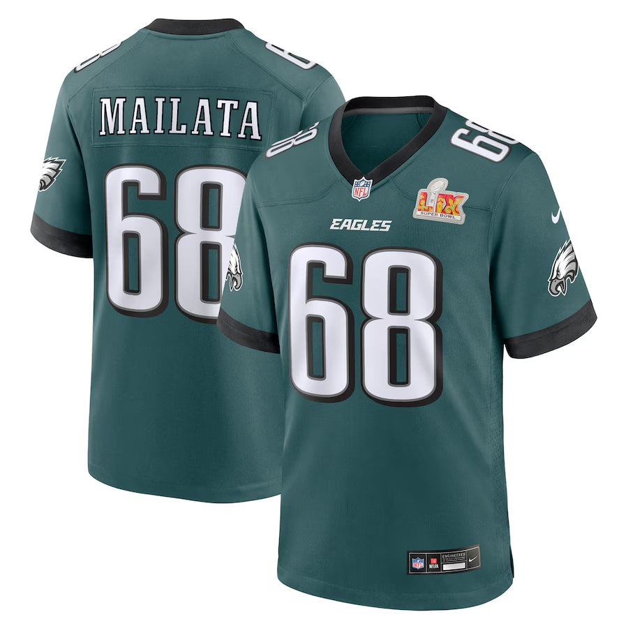 Men's Philadelphia Eagles Jordan Mailata  Midnight Green Super Bowl LIX Game Jersey