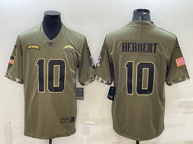 Men's Los Angeles Chargers Justin Herbert Olive 2022 Salute To Service Limited Jersey