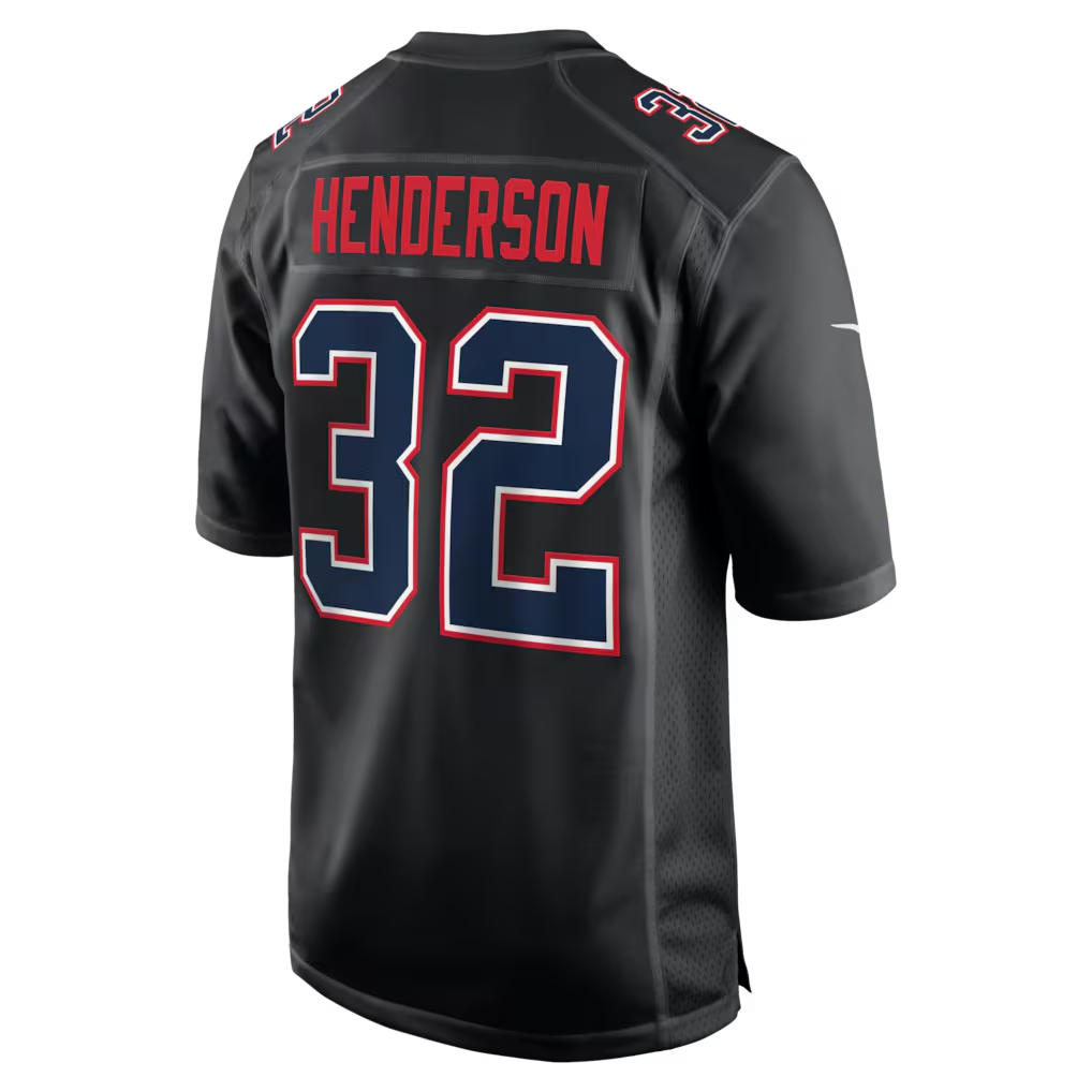Men's New England Patriots TreVeyon Henderson  Black Super Bowl LX Patch Carbon Fashion Game Jersey