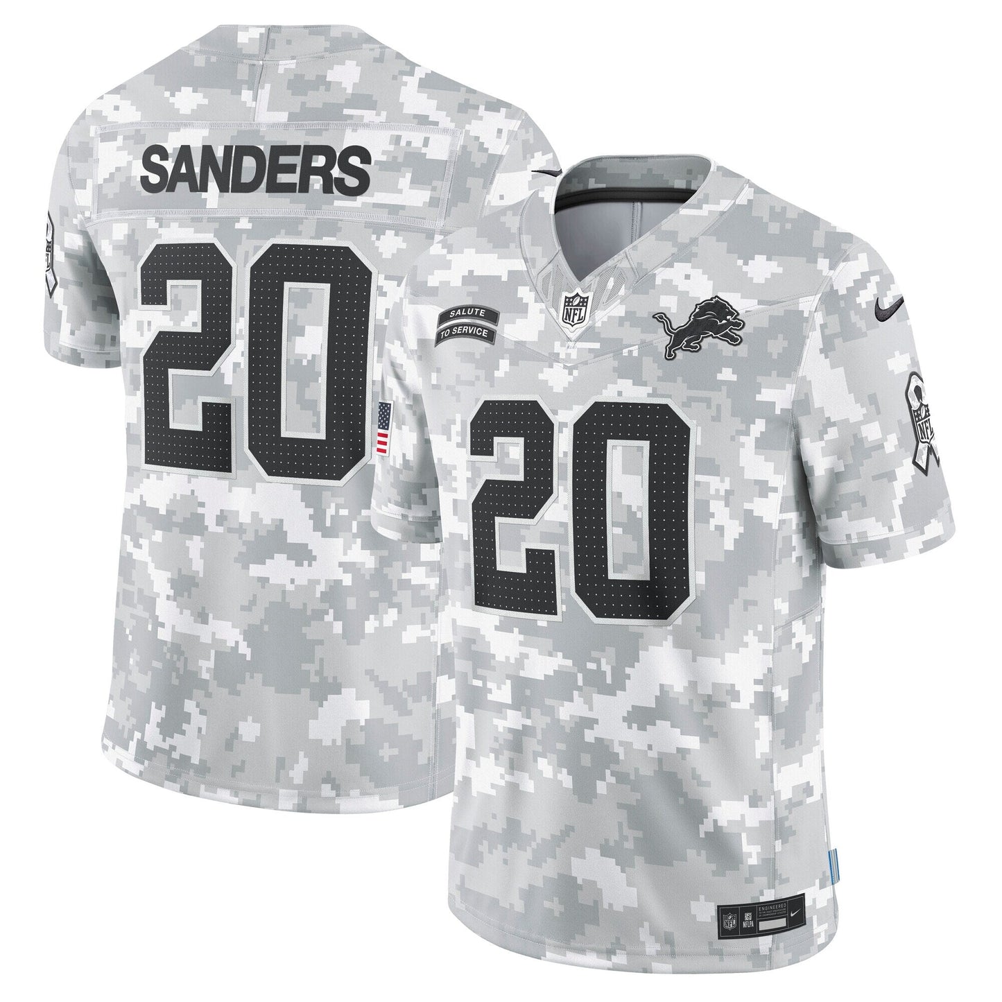 Barry Sanders Detroit Lions  2024 Salute to Service Retired   Limited Jersey - Arctic Camo
