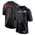 Men's New England Patriots Christian Gonzalez #0 Black Super Bowl LX Patch Carbon Fashion Game Jersey