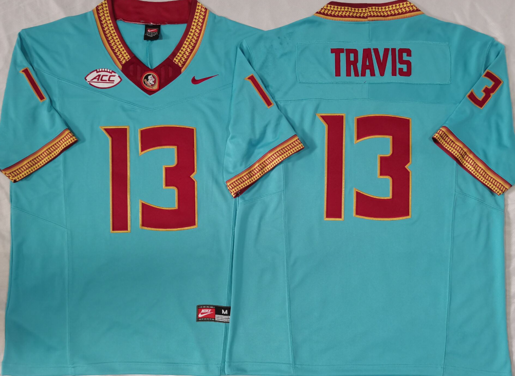 Men's Florida State Seminoles Jordan Travis Turquoise Player Jersey