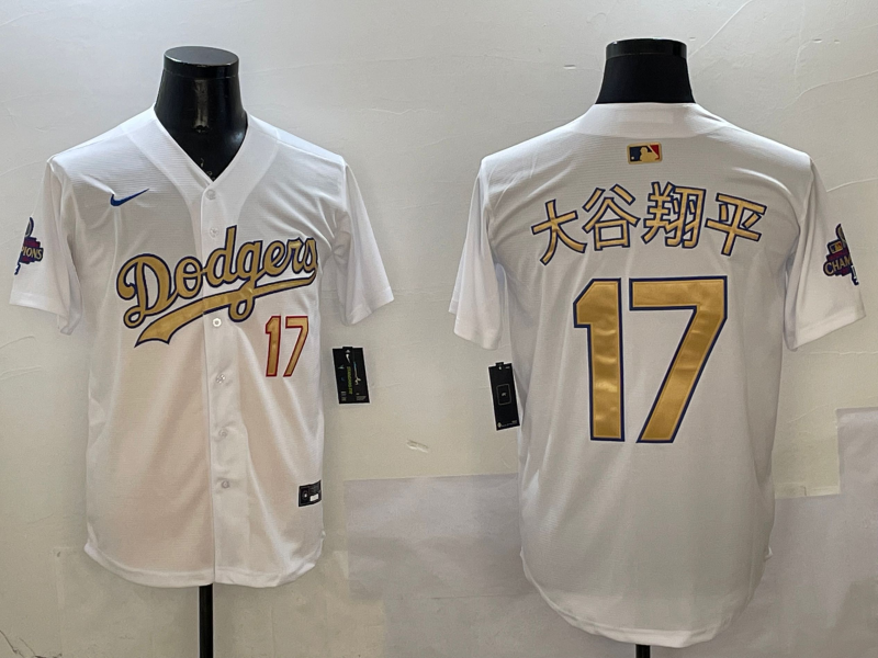 Men's Los Angeles Dodgers Shohei Ohtani White 2025 Gold Collection Replica Jersey
