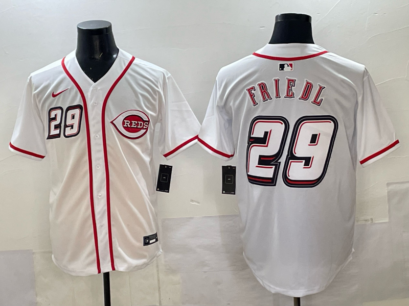 Men's Cincinnati Reds TJ Friedl White 2025  Speedway Classic Home Replica Jersey