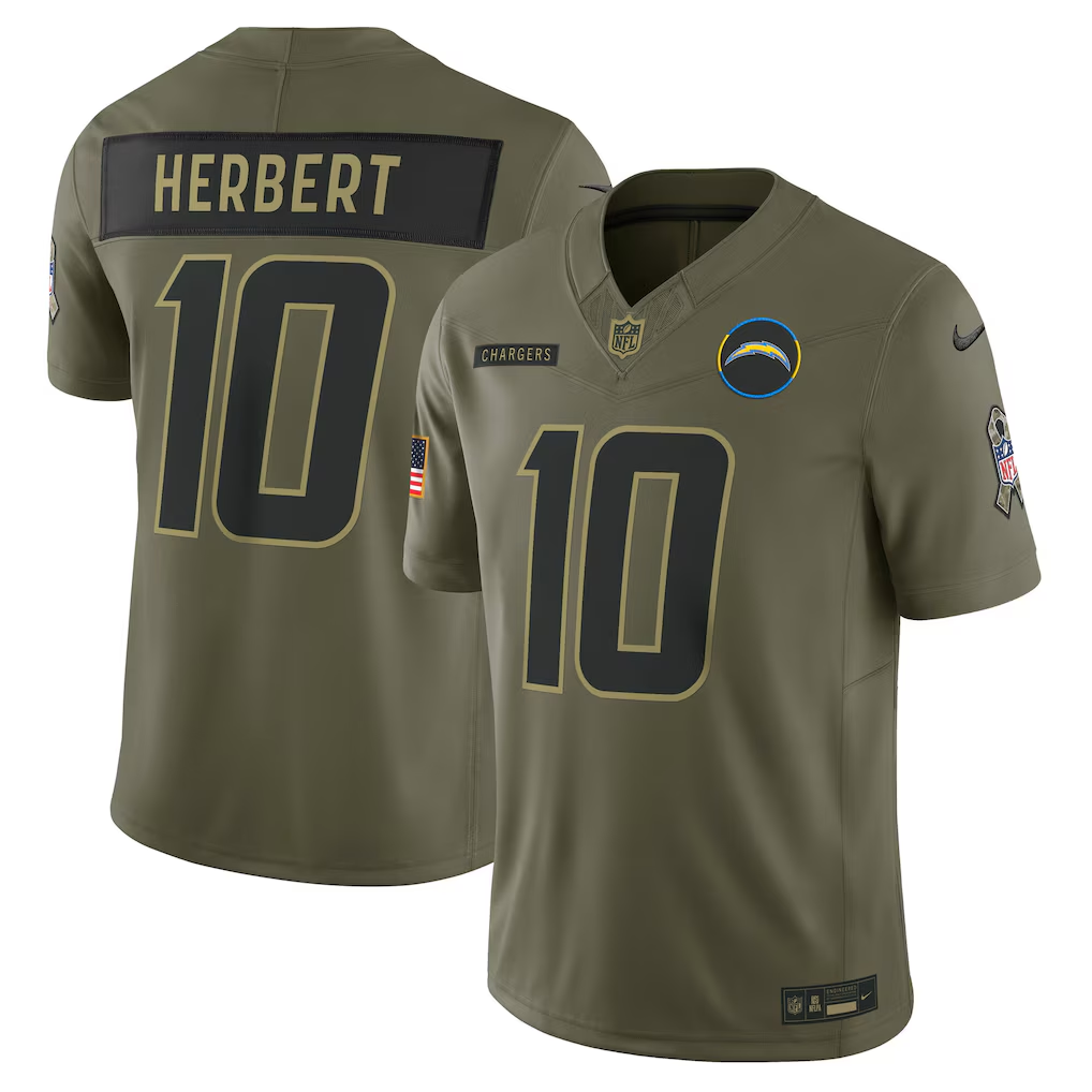 Men's Los Angeles Chargers Justin Herbert  Olive 2025 Salute to Service Limited Jersey