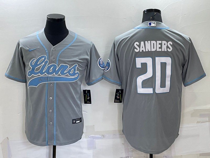 Men's Detroit Lions Barry Sanders Gray Game Jersey Joint Edition