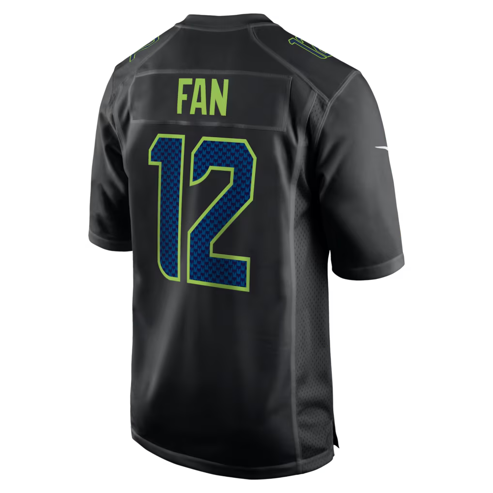 Men's Seattle Seahawks 12s  Black Super Bowl LX Patch Carbon Fashion Game Jersey