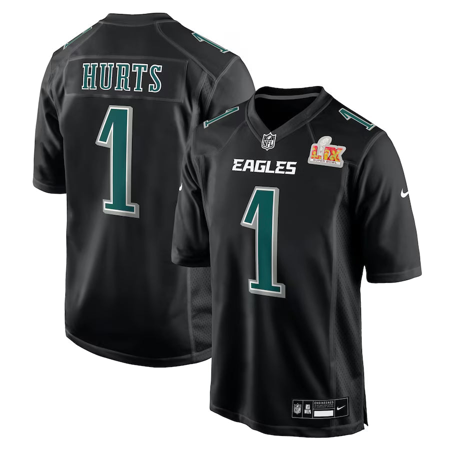 Men's Philadelphia Eagles Jalen Hurts  Carbon Black Super Bowl LIX Fashion Game  Jersey