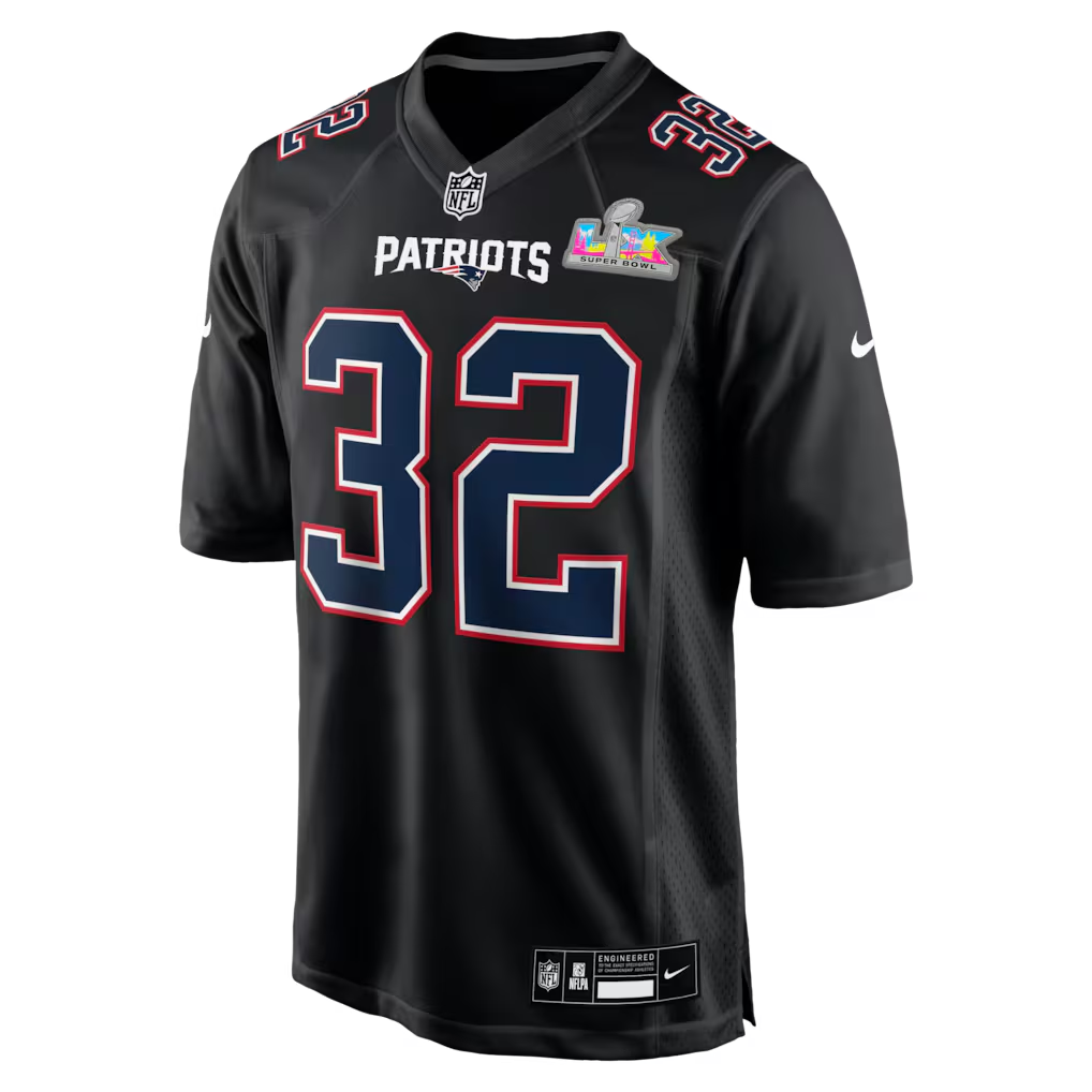 Men's New England Patriots TreVeyon Henderson  Black Super Bowl LX Patch Carbon Fashion Game Jersey