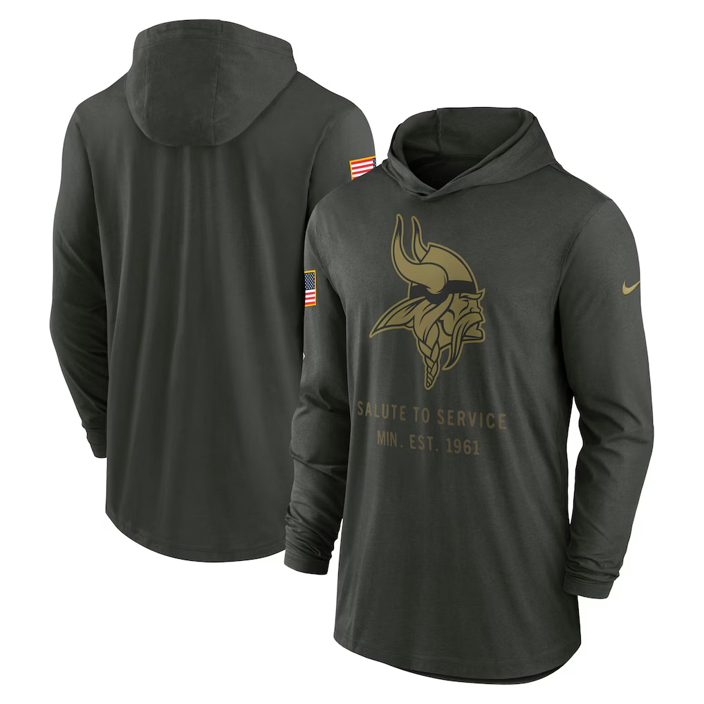Men's Minnesota Vikings  Forest Green 2025 Salute to Service Sideline Dri-FIT Lightweight Hooded Pullover