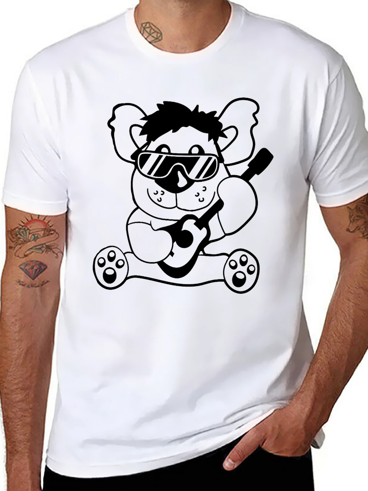 Cool Koala Guitar T-Shirt - Black Cotton