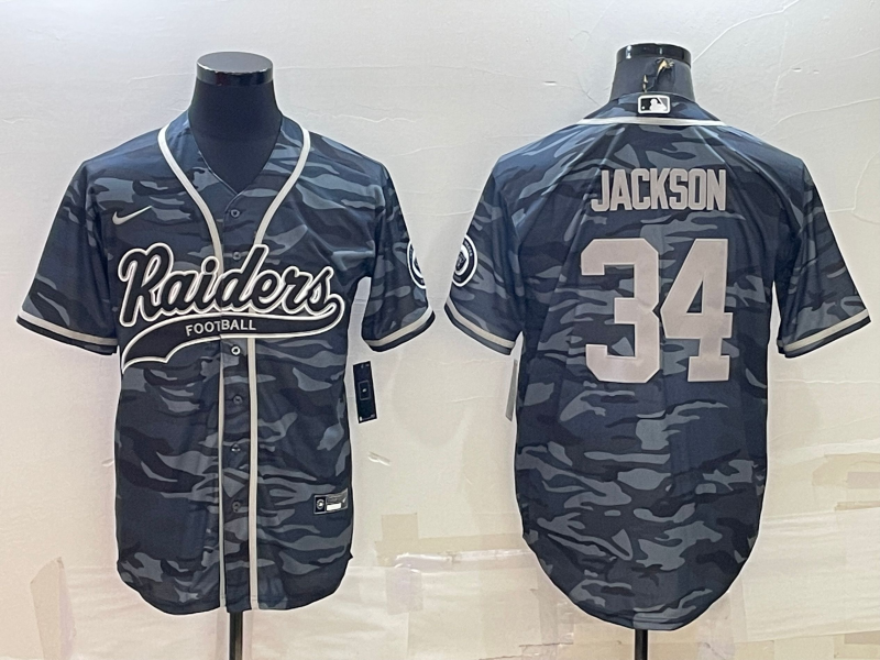 Men's Las Vegas Raiders Bo Jackson Grey Camouflage Game Jersey Joint Edition