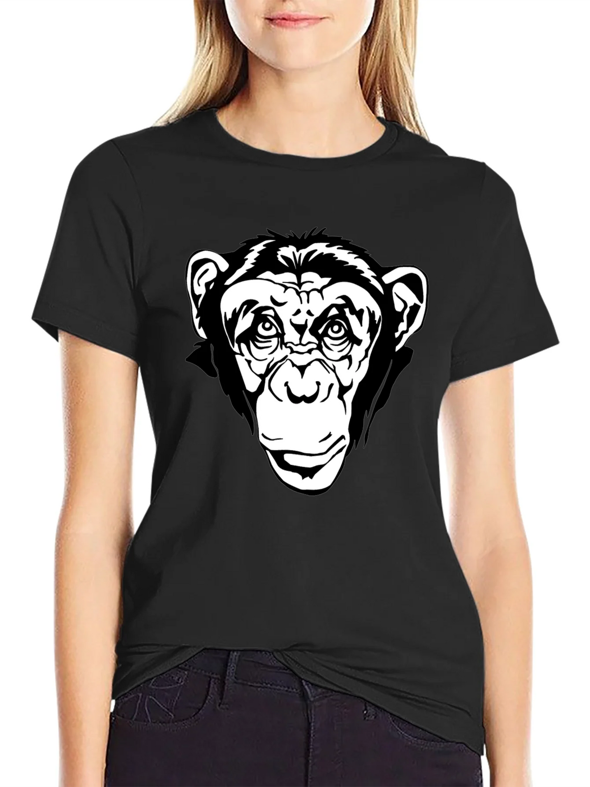 Black T-Shirt with Chimpanzee Graphic