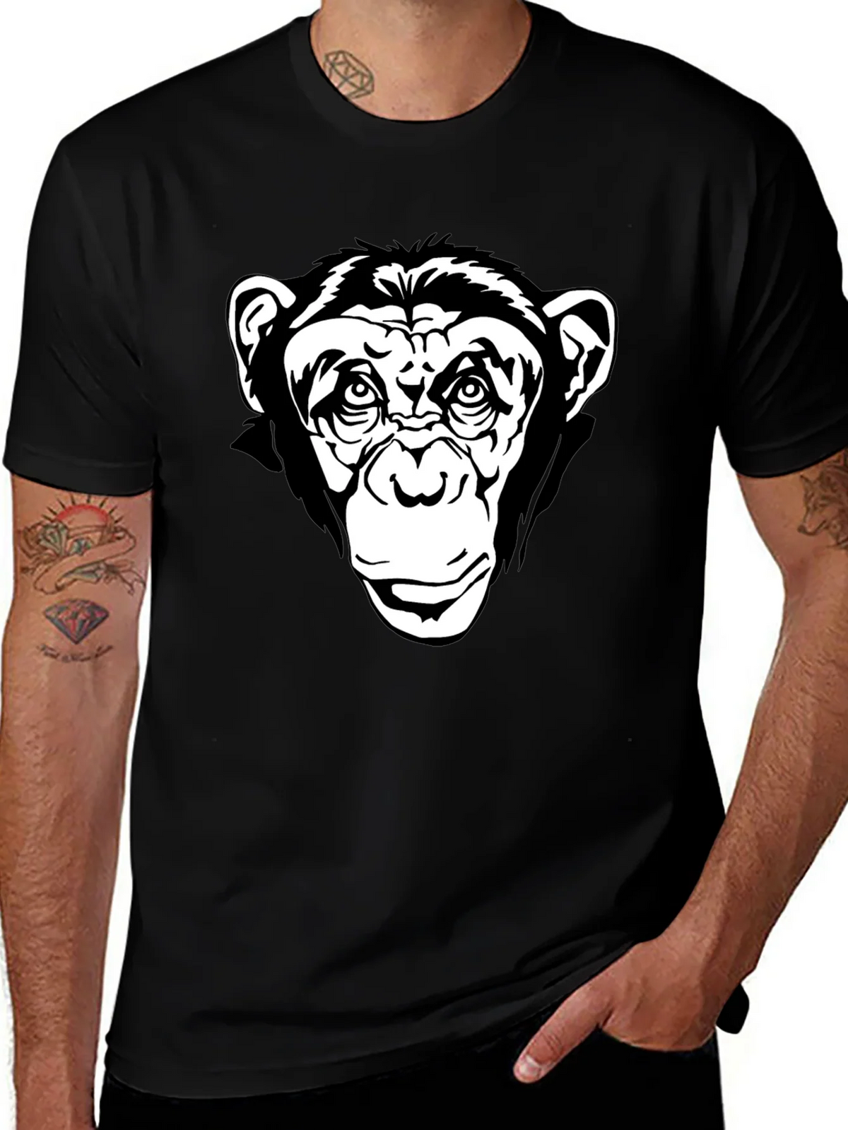 Black T-Shirt with Chimpanzee Graphic
