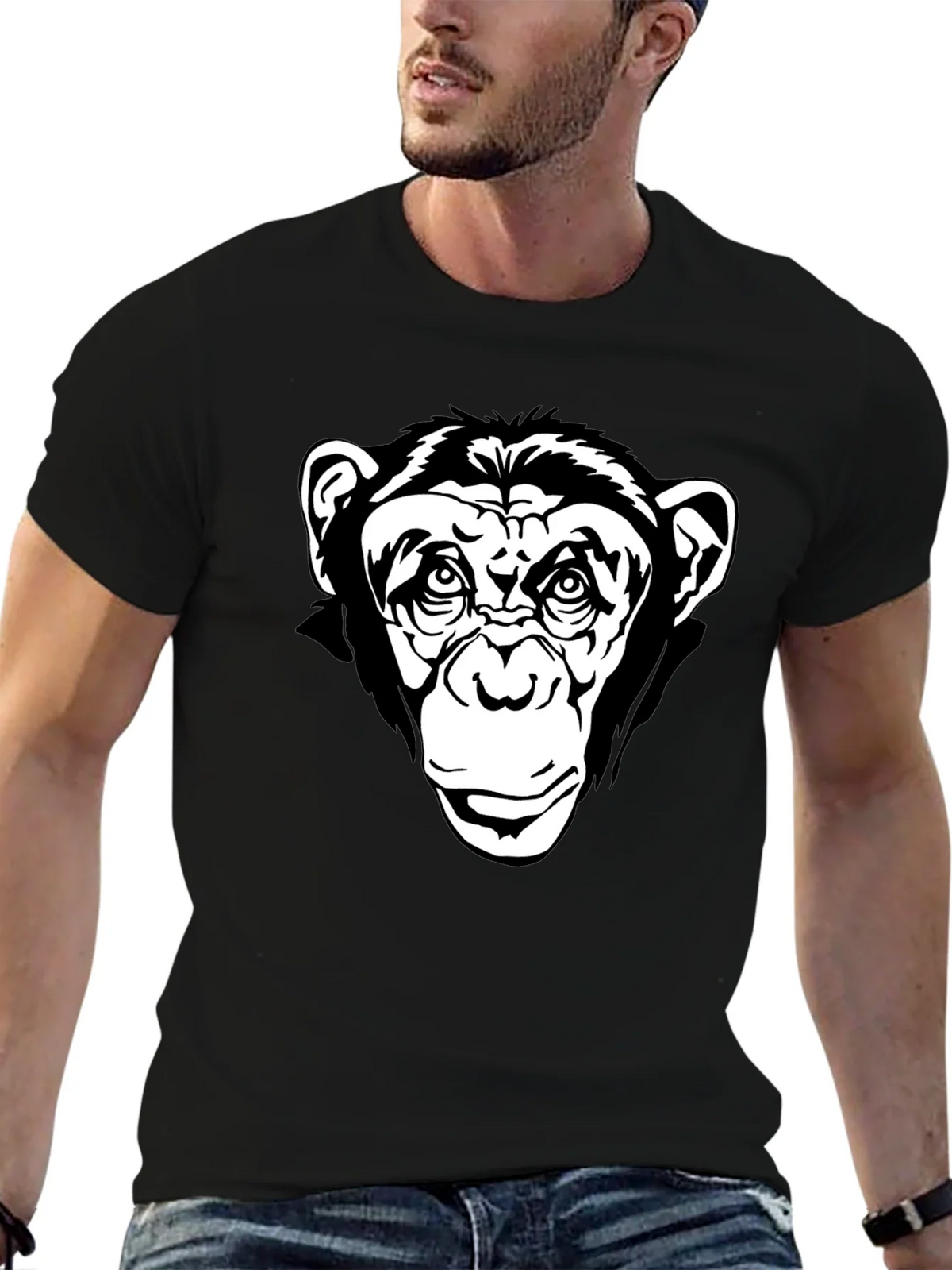 Black T-Shirt with Chimpanzee Graphic