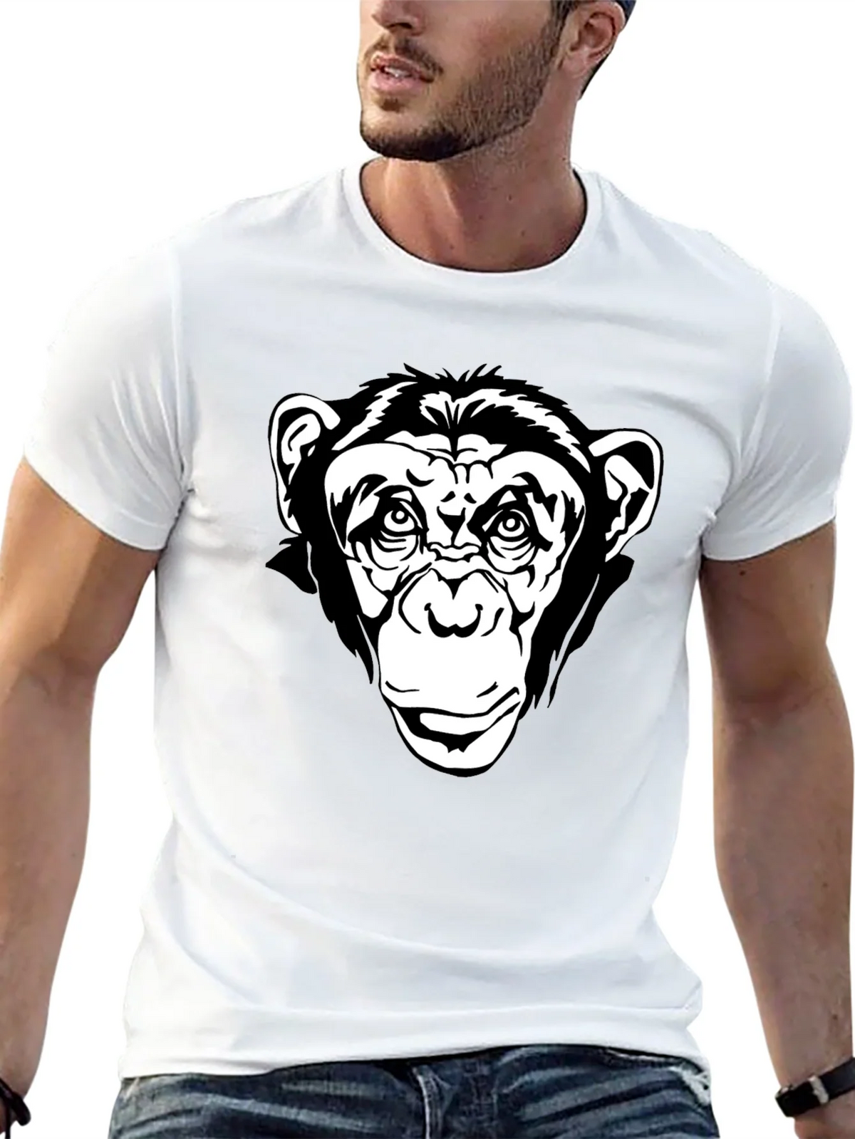 Black T-Shirt with Chimpanzee Graphic