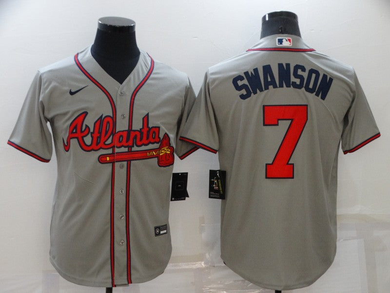 Men's Atlanta Braves Dansby Swanson Gray Replica Player Jersey