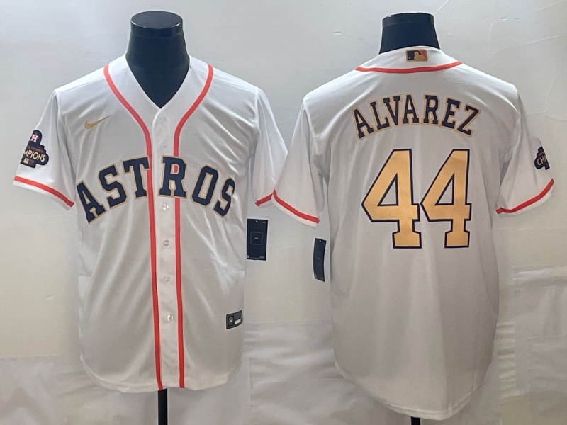Men's Houston Astros Yordan Alvarez  White/Gold 2023 Gold Collection Replica Player Jersey1