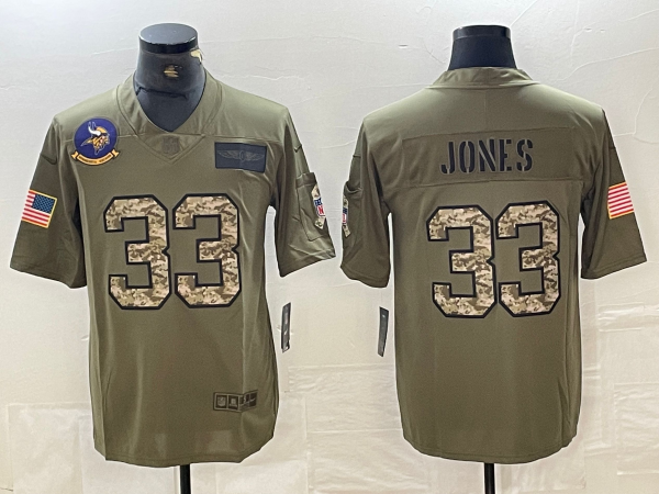 Men's Minnesota Vikings Aaron Jones #33 Olive Player Jersey2