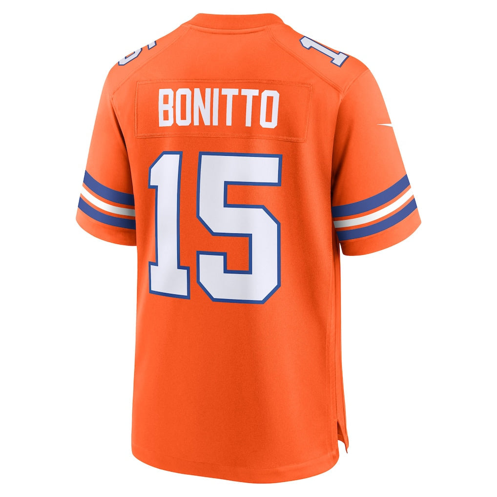 D.Broncos #15 Nik Bonitto Orange Alternate 2 Mile High Collection 1977 Throwback Game Jersey