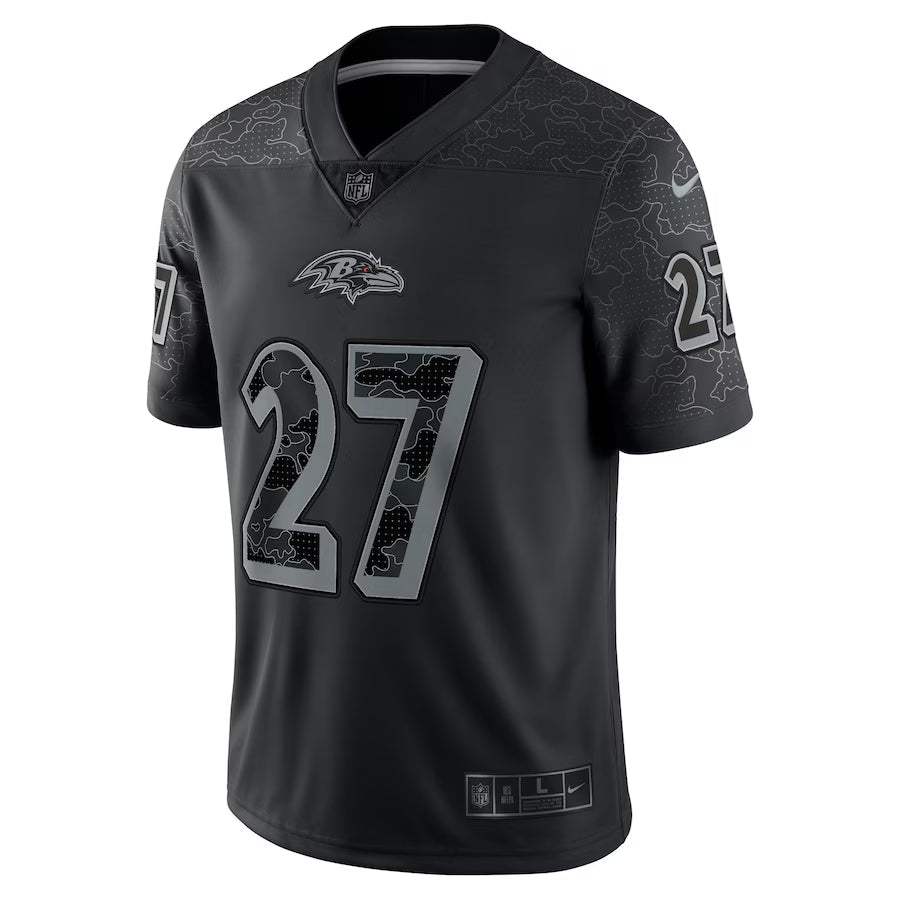 Men's  J.K. Dobbins Black Baltimore Ravens RFLCTV Limited Jersey
