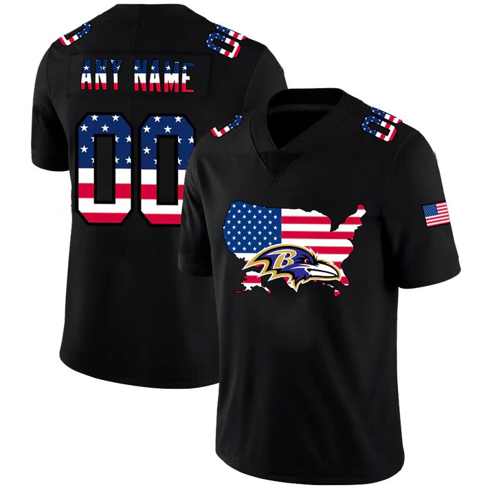 Custom1 Baltimore Ravens Football Black Limited Fashion Flag Stitched American Football Jerseys