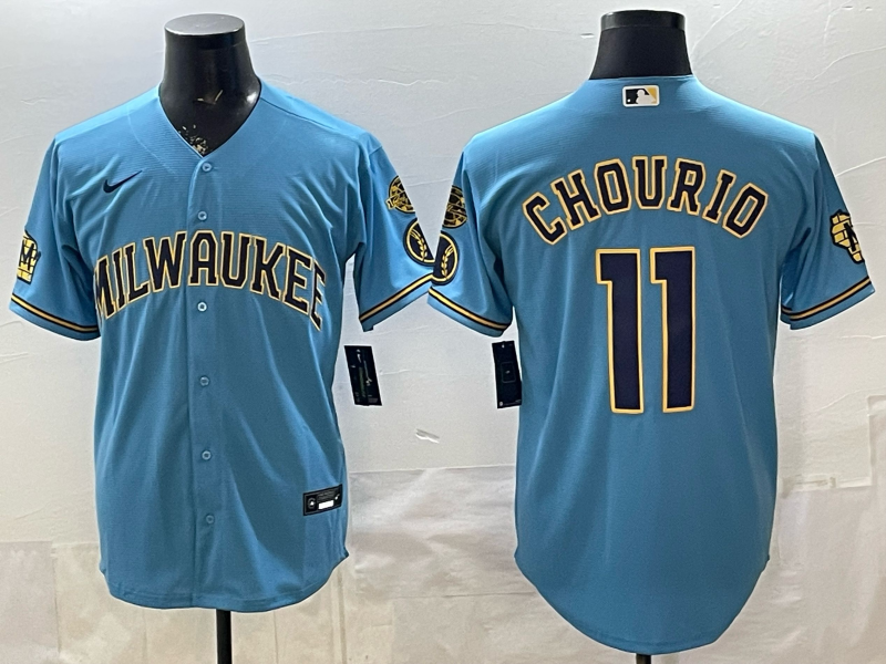 Men's Milwaukee Brewers Jackson Chourio #11 Light Blue Road Replica Jersey