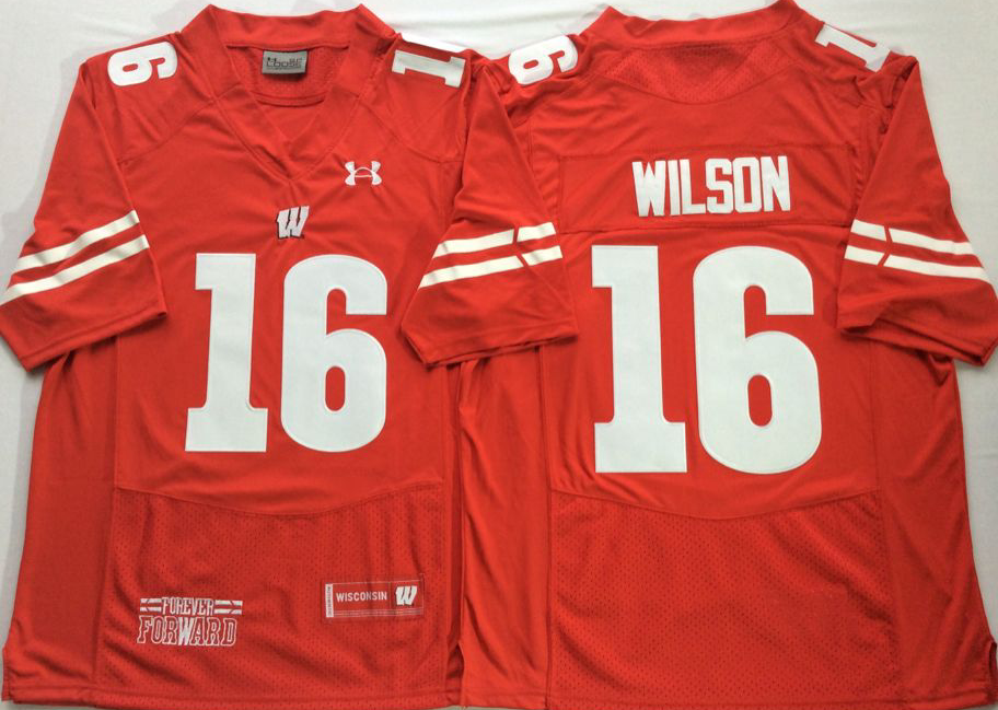 Men's Wisconsin Badgers Russell Wilson Red Player Game Jersey