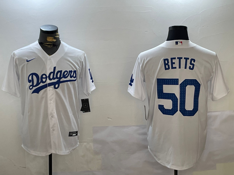 Men's Los Angeles Dodgers1 Mookie Betts White Game Jersey