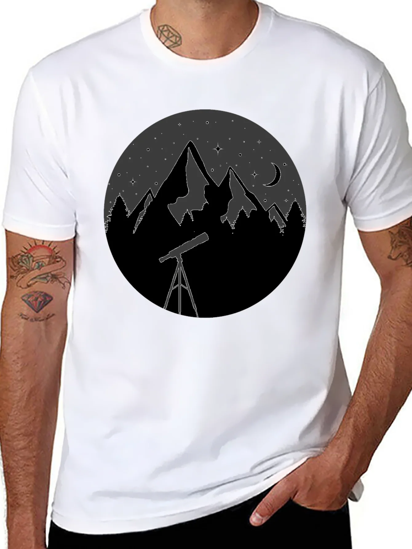 Night Sky Telescope Mountain Graphic Tee