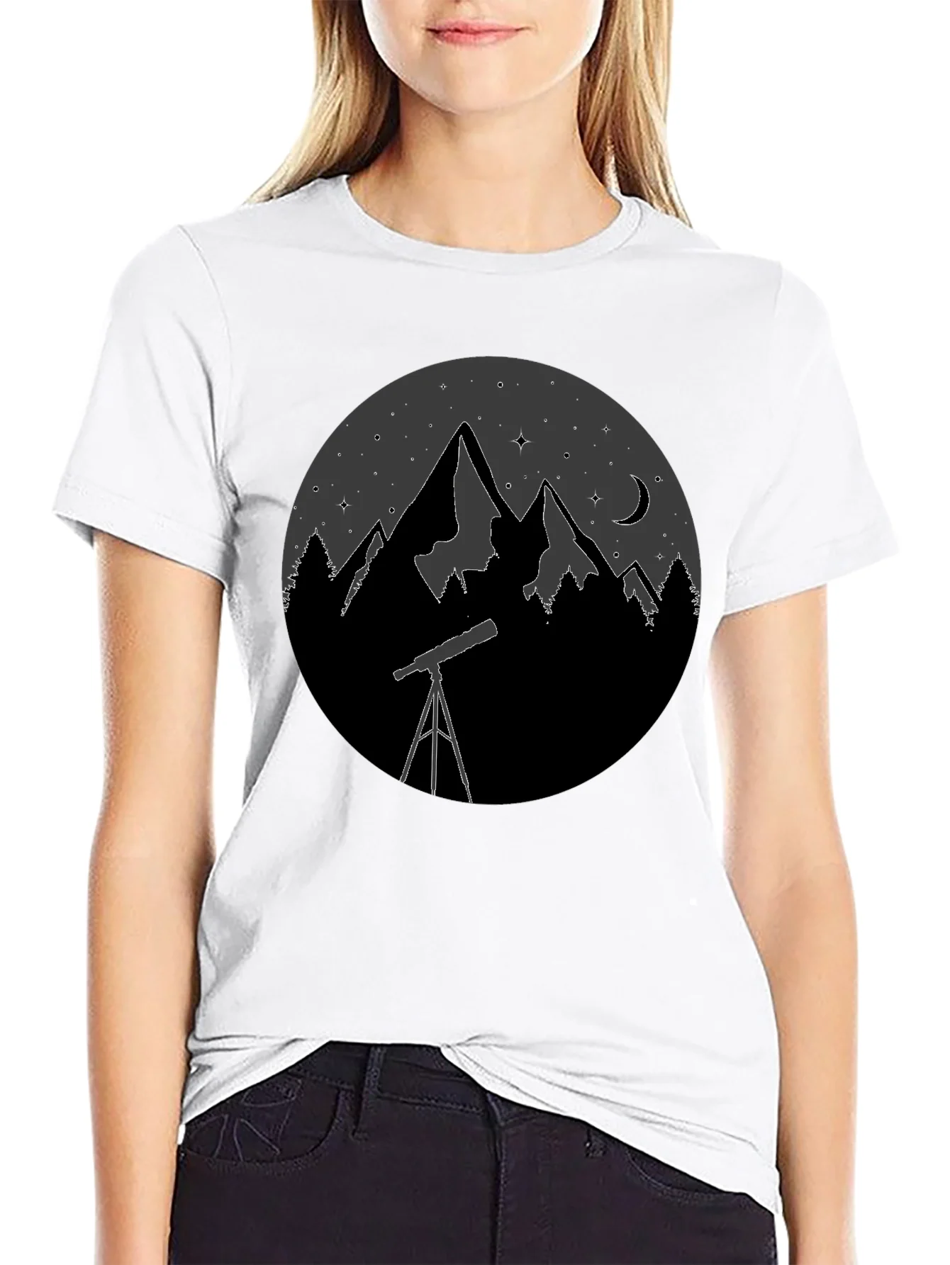 Night Sky Telescope Mountain Graphic Tee