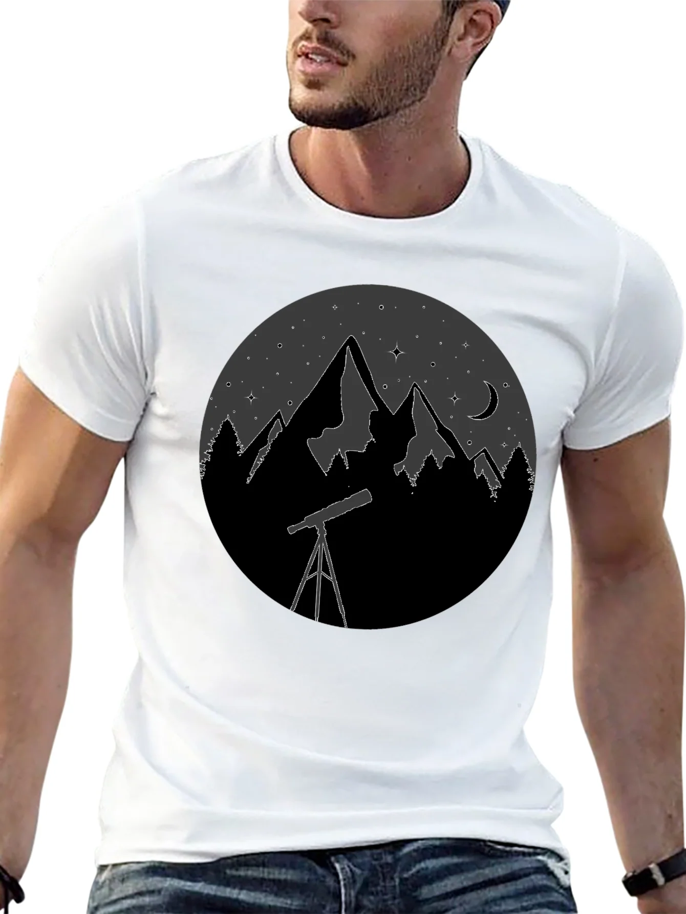 Night Sky Telescope Mountain Graphic Tee